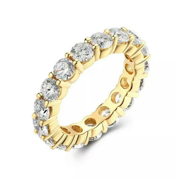 18K Gold Plated Cz Band 4mm Women's Wedding Single Row Anniversary Ring Size 6-9