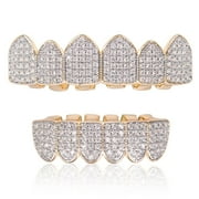 18K Gold Plated Diamond Hip Hop Teeth Grillz Top Bottom Mouth Grill Set Custom