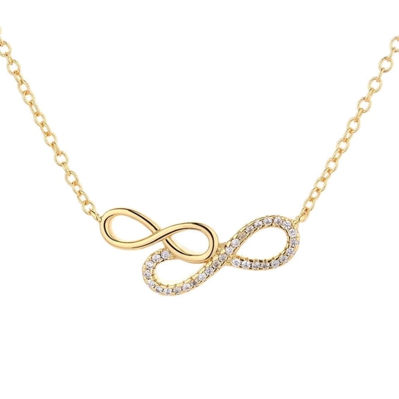 18K Gold Plated Double Infinity Pendant Necklace with Simulated Diamonds