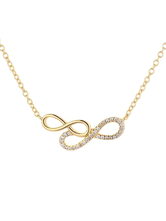 18K Gold Plated Double Infinity Pendant Necklace with Simulated Diamonds