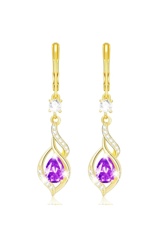 18K Gold Plated Drop Earrings for Women Girls February Birthstone Earrings with Purple Amethyst Birthday Valentines Day Jewelry Gifts Teen Her Female Girlfriend Lady Wife Adults Kids Age Ideas