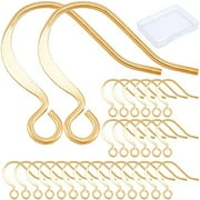 WEIYAN KJ 50pcs Kit Real 18K Gold Plated Fishhook Earring Hooks Brass French Ear Wires Charms 50pcs Jump Rings 50pcs Earring Backs Earring with Loop Findings Components