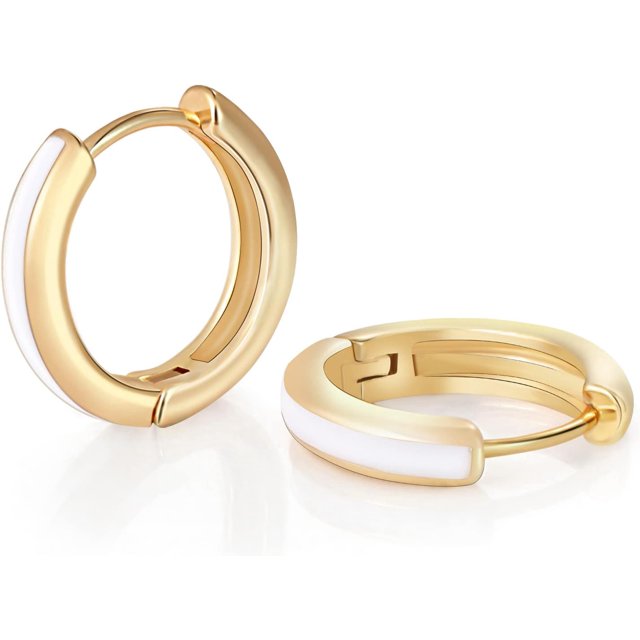 18K Gold Plated Enamel Huggie Earrings for Women, Dainty Small Hoop