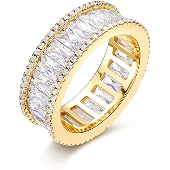 18K Gold Plated Eternity Rings for Women Cubic Zirconia Wedding Promise Engagement Band