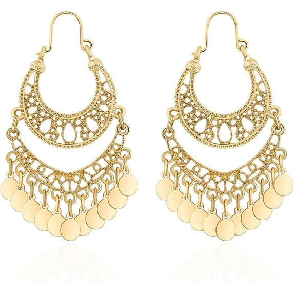 18K Gold Plated Filigree Dangling Large Gold Chandelier Earrings for Women Indian Jewelry for Women