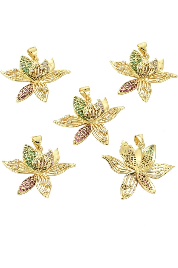 18K Gold Plated Flower Cubic Zirconia Charms Pendants for Earring Bracelets Necklace Women Handmade Jewelry Making Colorful