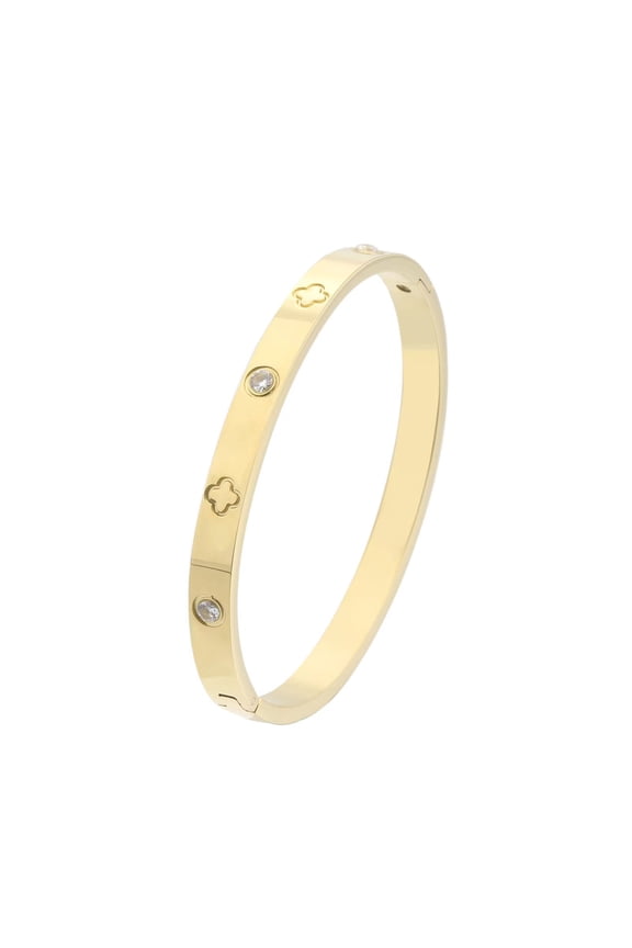 18K Gold Plated Four Leaf Clover Bracelet with Cubic Zirconia Stones Bangle Cuff Best Gifts with Crystal for Mother's Day Valentine's Day Wedding Couples and Birthdays