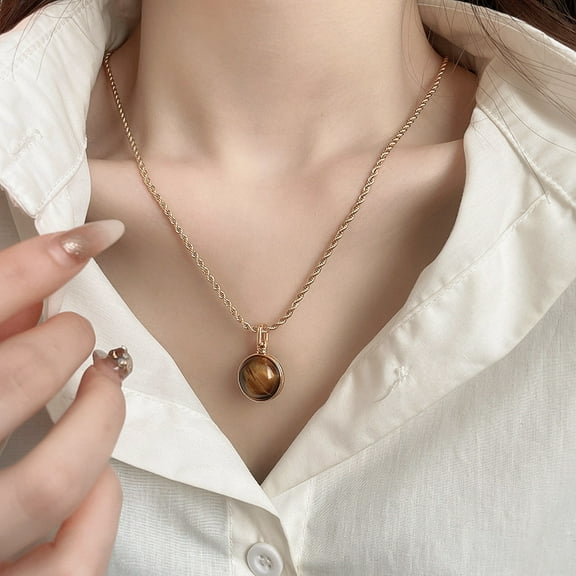 18K Gold Plated Gemstone Women Pendant Necklace Dainty Link Chain Necklaces for Women Ruby Amber Gemstone Pendants