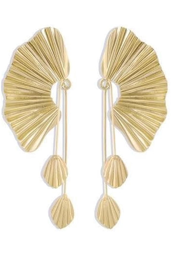 18K Gold Plated Ginkgo Leaf Drop Earrings  Textured Metal Statement Dangle Earrings for Women[d298]