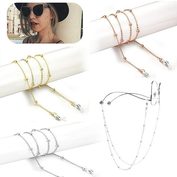 18K Gold Plated Glasses chain for Women(Thick Plating Layer), Sunglass chain String Strap, Eyeglass Retainer Eyewear Holder for Girls - 3 Pack(Silver, Gold, Rose gold)