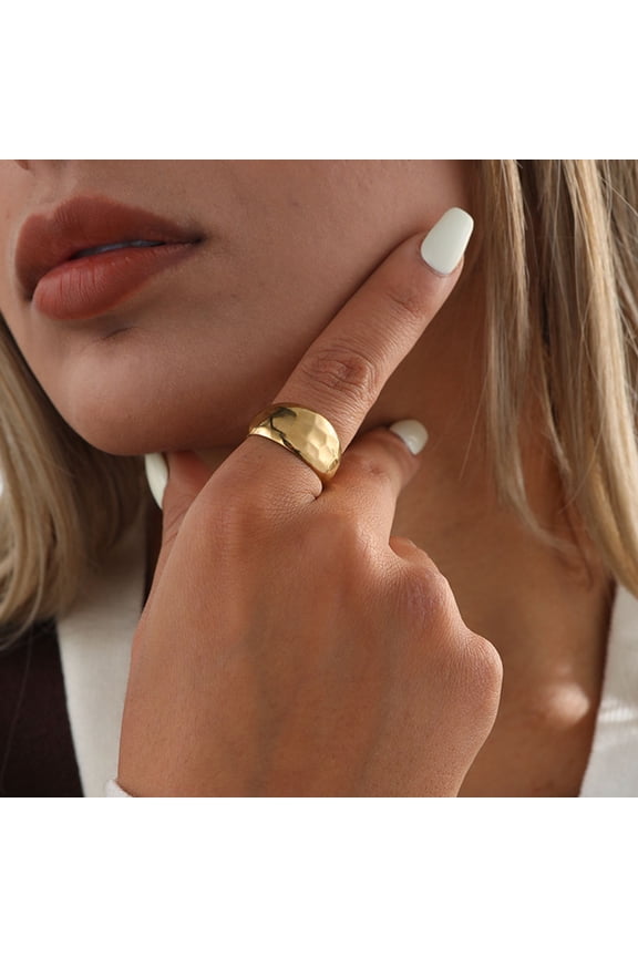 18K Gold Plated Hammered Dome Ring for Women, Chunky Gold Signet Statement Ring, Waterproof Hypoallergenic Fashion Jewelry Gift