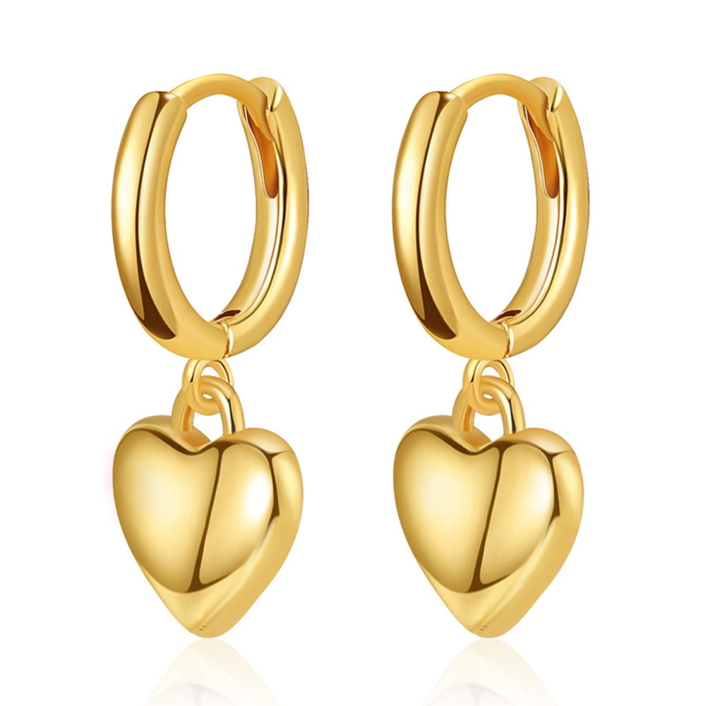 ZETSHION 18K Gold Plated Heart Dangle Hoop Earrings for Women Girls Love Hearts Huggie Drop Earring
