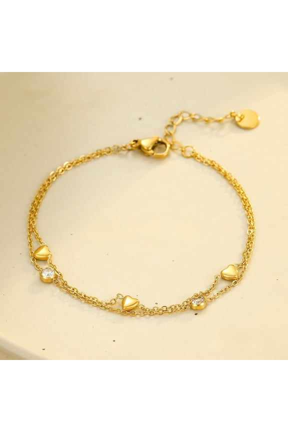 18K Gold-Plated Heart Pendant Cubic Zirconia Bracelet — MONMONDAY Brand Exclusive Unique Jewelry for Women, Perfect Gift for Holidays and Festivals