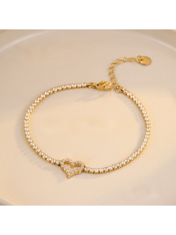 18K Gold-Plated Heart Pendant Cubic Zirconia Bracelet MONMONDAY Brand Exclusive Unique Jewelry for Women, Perfect Gift for Holidays and Festivals