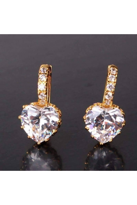 18K Gold Plated Heart Shaped Diamond CZ Solitaire Hoop Earrings for Woman Special Occasion Birthday Holiday