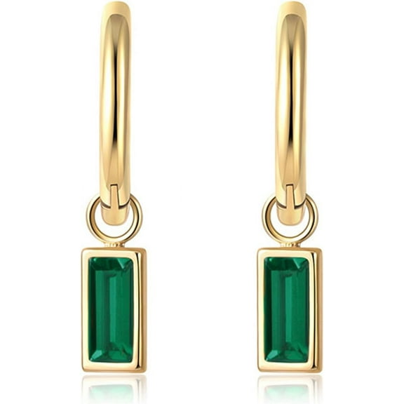 18K Gold Plated Hoop  Dangle Earrings Emerald Green Blue Red Black Cubic Zirconia Earrings Dainty Pretty Drop Jewelry