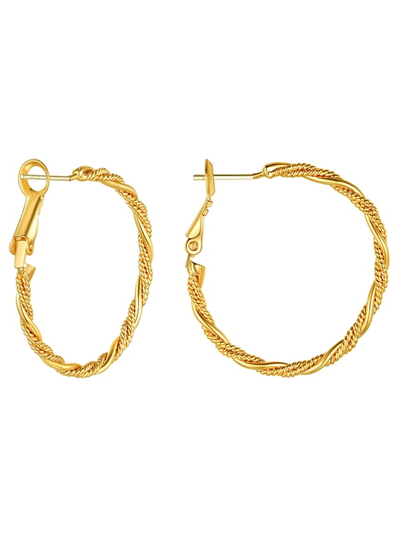 Clearance 14K Gold Plated Hoop Earrings for Women Large Twisted with Hypoallergenic 925 Sterling Silver Needle 20/30/50/70mm Small/Oversized Vintage Ear Loop Hoops for Her Birthday Christmas