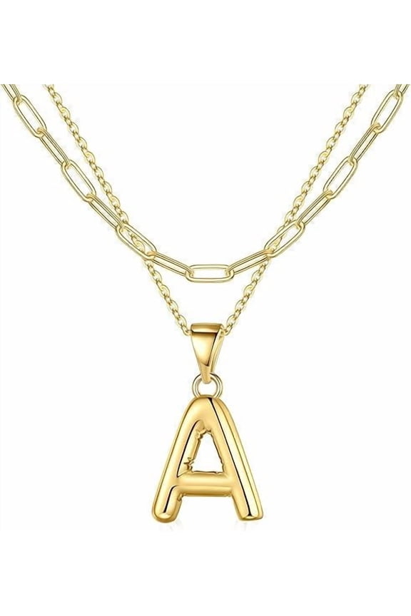 18K Gold Plated Bubble Letter Necklace for Women,Layering Paperclip Chain Necklace,Letter A