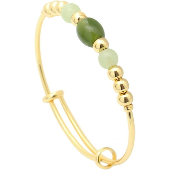 18K Gold Plated Jewelry Faux Jade Bead Stone Bracelet Adjustable Cuff Bracelet
