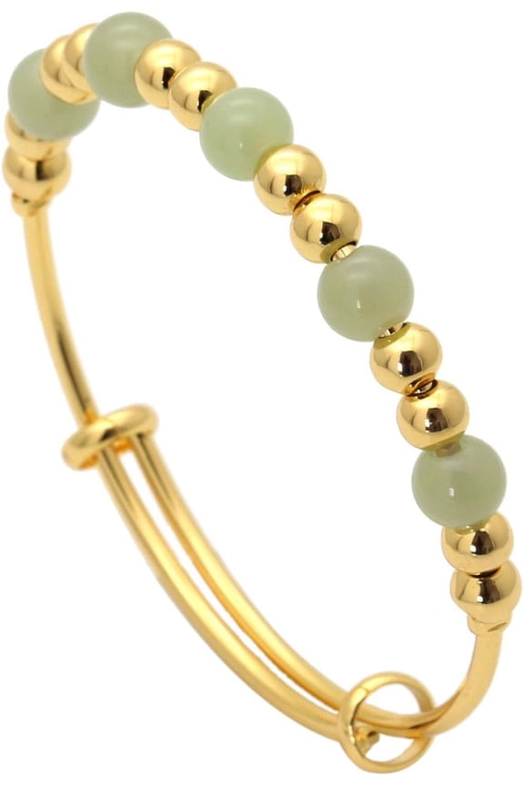 18K Gold Plated Jewelry Faux Jade Bead Stone Bracelet Adjustable Cuff Bracelet