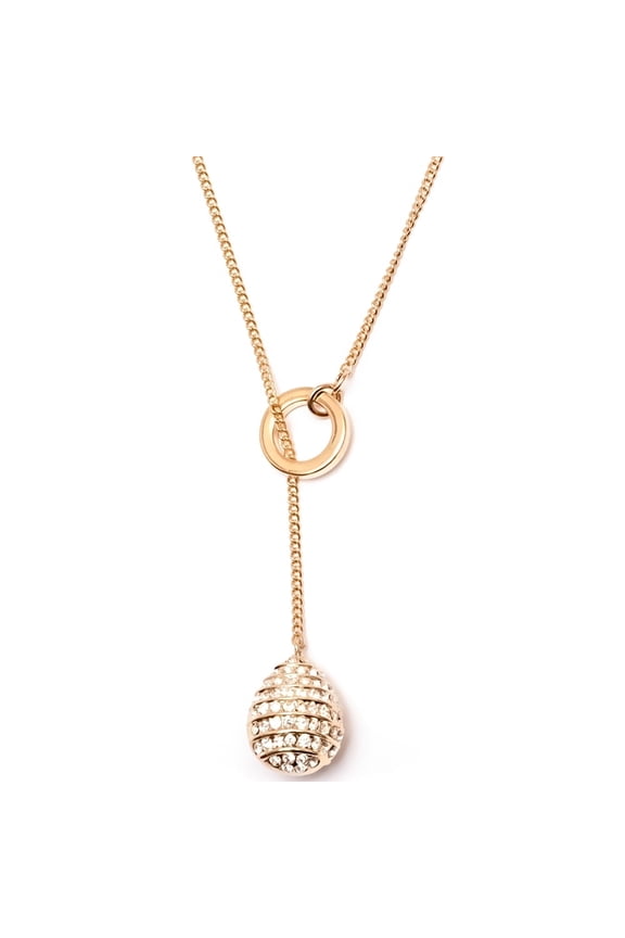 18K Gold Plated Lariat Pull-Through Pave Pendant Necklace
