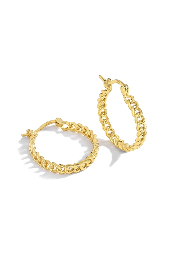 18K Gold Plated Link Chain Hoop Earrings For Women Gold Earrings Medium Lightweight JEWELRY Gift