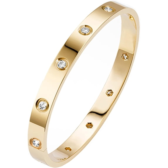 18K Gold Plated Love Friendship Bracelet with Cubic Zirconia Stones Bangle Cuff Best Gifts with Crystal for Mother's Day Valentine's Day Wedding Couples and Birthdays