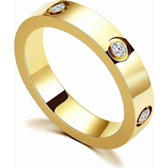 18K Gold Plated Love Friendship Ring Stainless Steel Zircon Band Ring for Women Men