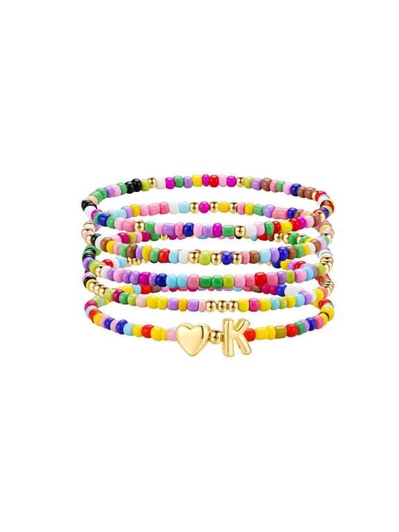 18K Gold Plated Love Heart Initial Beaded Bracelet for Women Girls Letter A Bead Birthday Graduation Jewelry Gifts Teen Mom Her Girlfriend Wife Female Lady