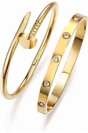 18K Gold Plated Love Nail Bangle Bracelet Set Stackable Dupes Stainless Steel Bangle Set for Love Trendy Jewelry