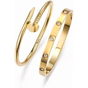 18K Gold Plated Love Nail Bangle Bracelet Set Stackable Dupes Stainless Steel Bangle Set for Love Trendy Jewelry