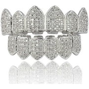 NAMOTU 18K Gold Plated Macro Pave CZ Iced-Out Grillz with Extra Molding Bars Included