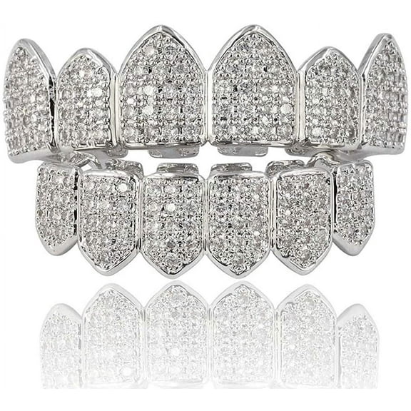 18K Gold Plated Macro Pave CZ Iced-Out Grillz with Extra Molding Bars Included