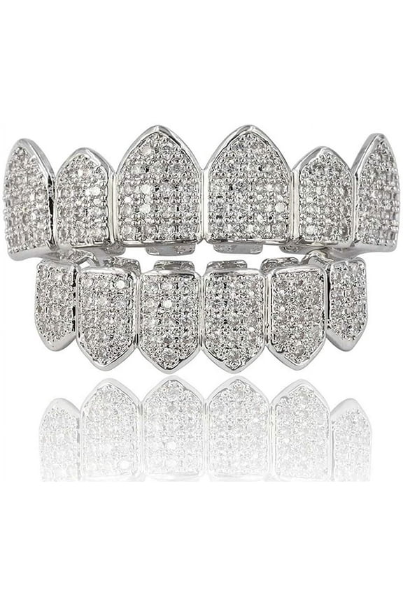 18K Gold Plated Macro Pave CZ Iced-Out Grillz with Extra Molding Bars Included