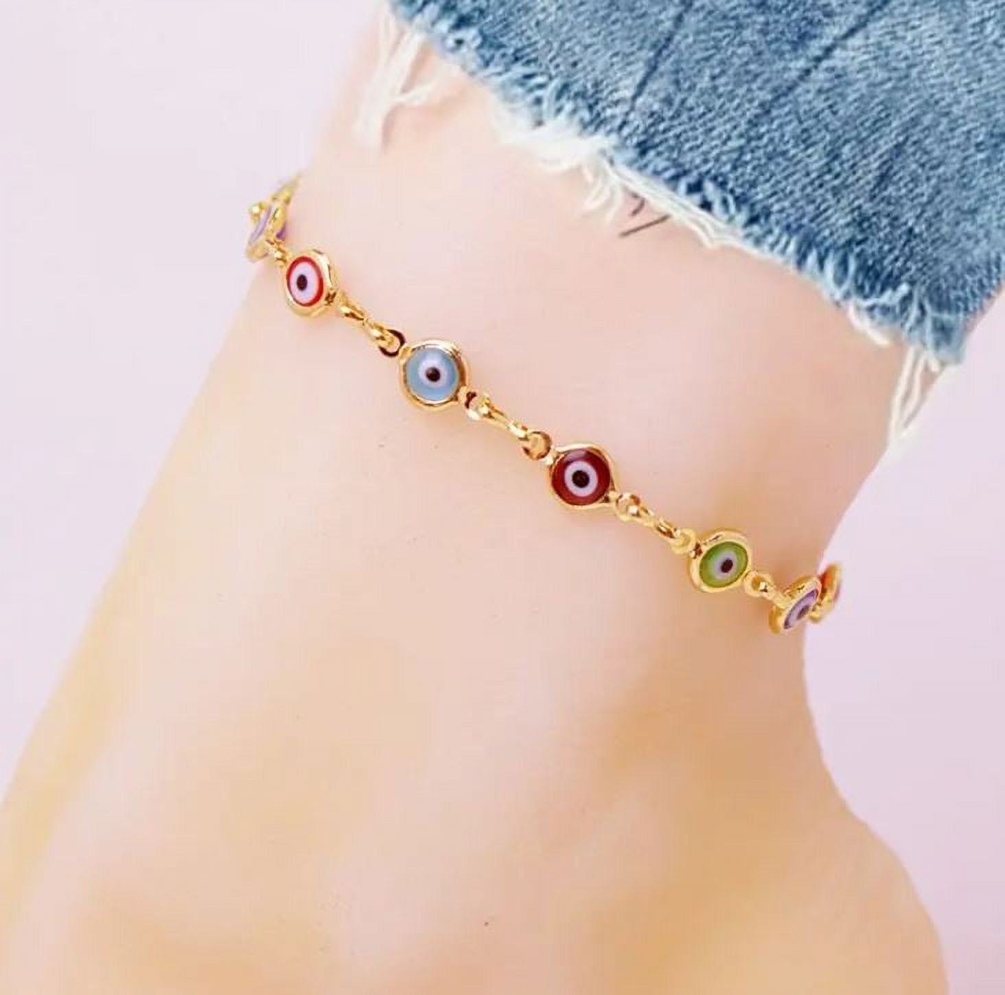 RM 18K Gold Plated Mariner Multi Color Evil Eye Crystal Anklet