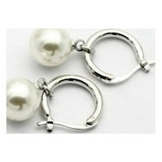 FESHIONN IOBI 18K Gold Plated Moon Drops Pearl Bead Hoop Earrings In Four Colors For Woman