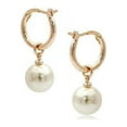 thumbnail image 1 of 18K Gold Plated Moon Drops Pearl Bead Hoop Earrings In Four Colors For Woman, 1 of 7
