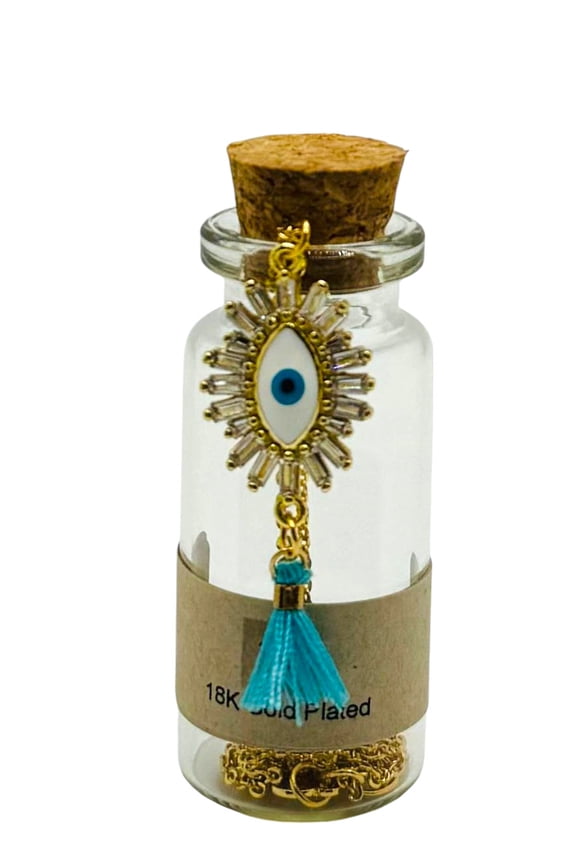 18K Gold-Plated Necklace with Blue/White Cubic Zirconia Circle Design