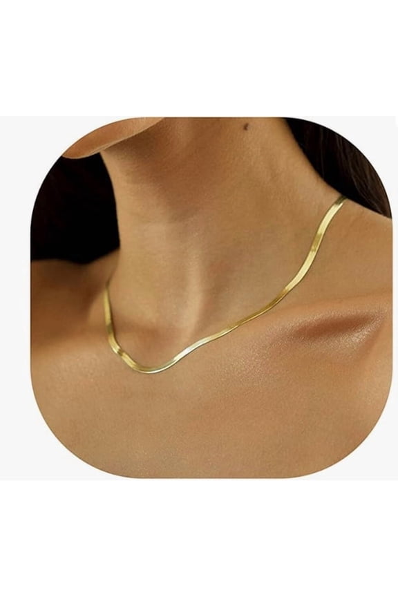 18K Gold Plated Necklaces for Women, 2-5MM 18-26in Fashion Herringbone Choker Necklace Stainless Steel Flat Snake Chain