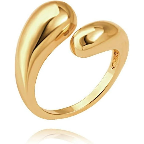 18K Gold Plated Open Rings for Women Wide Band Link Chain Ring Simple Stacking Finger Jewelry Size #4 - #9