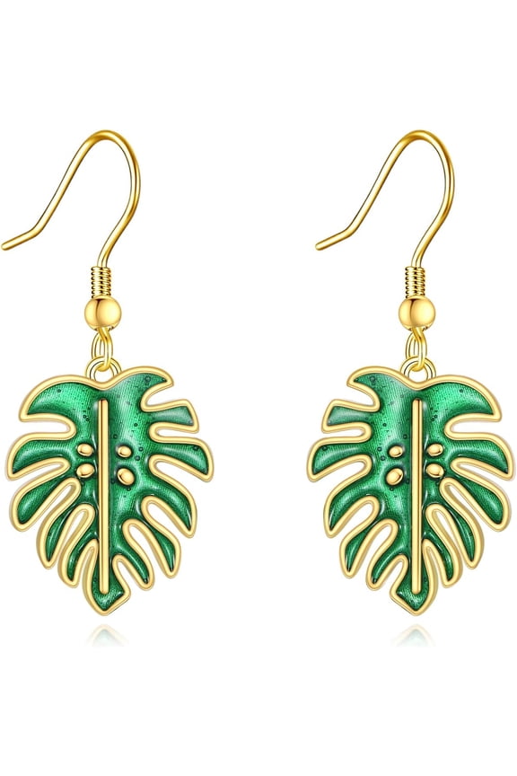 18K Gold Plated Palm Leaf Earrings 925 Sterling Silver Monstera Leaf Dangle Drop Earrings Tropical Plant Jewelry Gifts for women