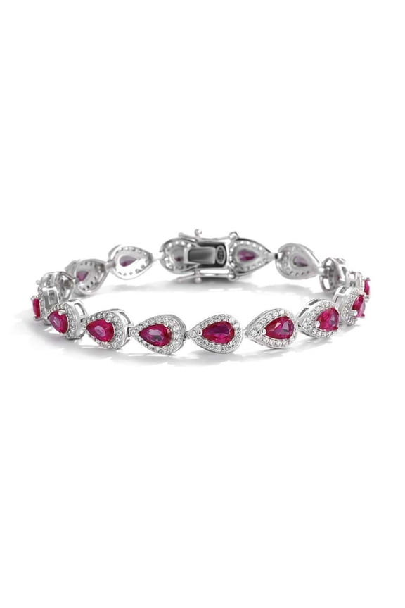 18K Gold Plated Pear Cut Created Ruby Bracelets for Women S925 Sterling Silver Tennis Bracelet for Wife 6-9 Inch