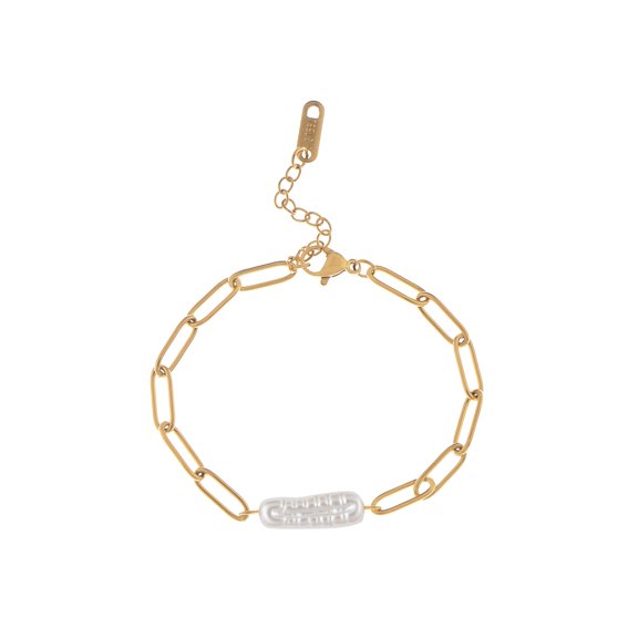 18K Gold Plated Pearl Link Bracelet - Stainless Steel Pearl Bead Chain Bracelet Boho Chic Jewelry for Valentine's Day Birthdays - Gold