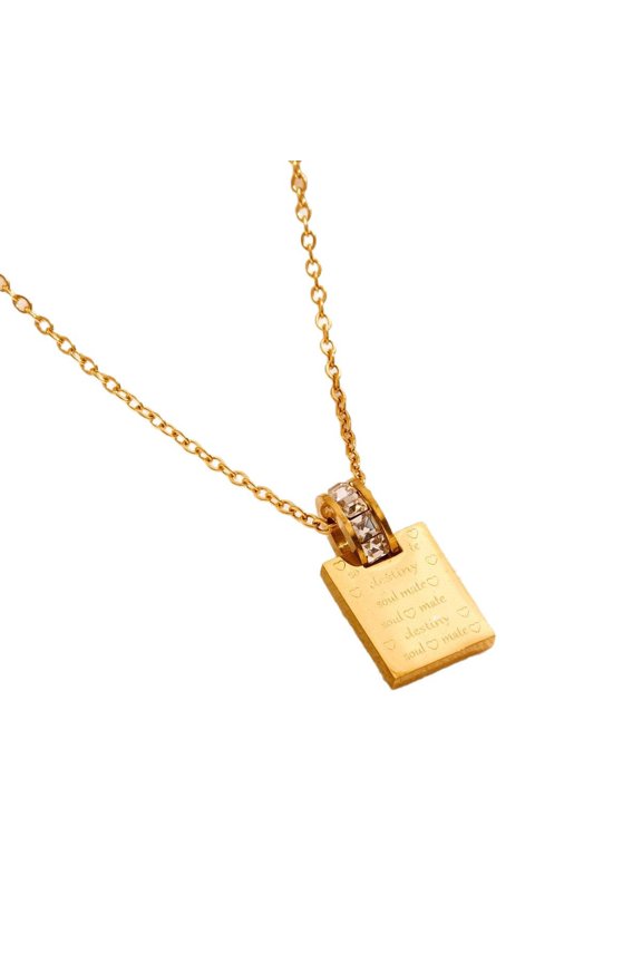 18K Gold Plated Pendant Necklace with Commitment Inscription, Eternal Love Diamond Necklaces with Zircon, Gifts for Lover Jewelry