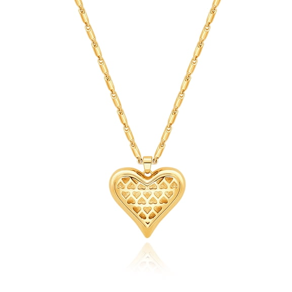 18K Gold Plated Puffy Hollow Love Heart Pendant Necklaces for Women Adjustable Short-Bar Chain Necklaces Handmade Layering Jewelry for Her