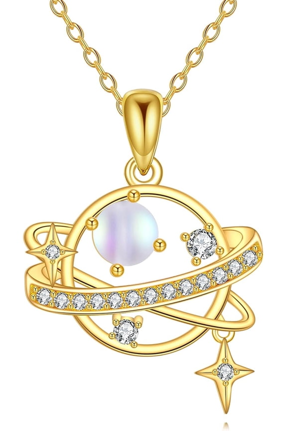 18K Gold Plated Saturn Necklace for Women 925 Sterling Silver Star Moon Space Pendant Necklace Jewelry Gifts for Sister Daughter