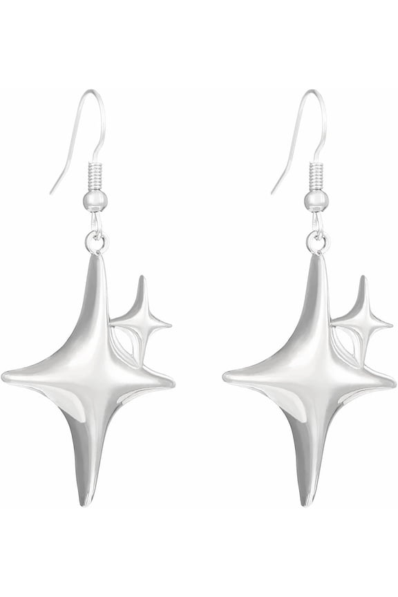 18K Gold Plated Silver Star Dangle Earrings  Shiny Celestial Drop Earrings for Women, Statement Jewelry[g231]