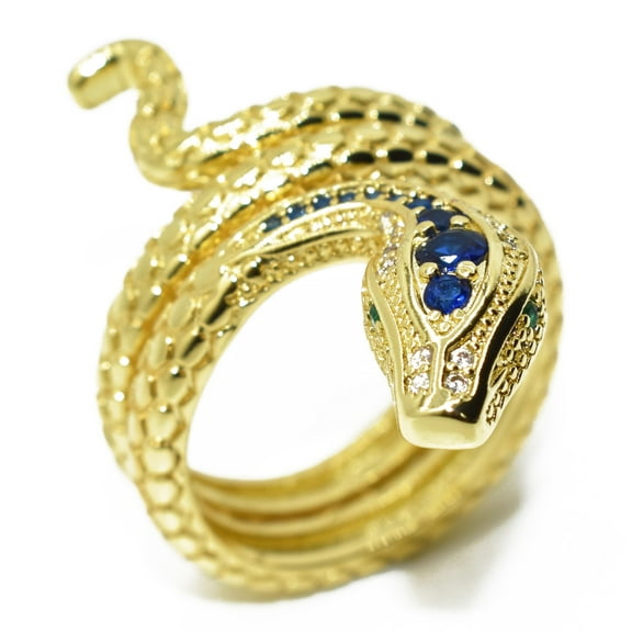 18K Gold Plated Snake Ring with Cubic Zirconia, Serpent Shape Band Ring Snake Wrap Around Ring Snake Jewelry Gift for Women