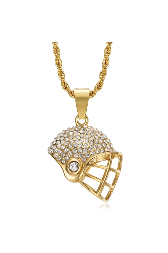 18K Gold Plated Soccer Helmet Pendant Football Star Stainless Steel Necklace for Men Women, 24 Inch Chain Soccer Player Sports Fan Jewelry Gift