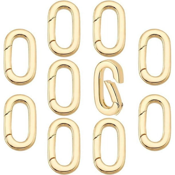 18K Gold Plated Spring Oval Rings 10pcs 16x8.5mm Snap Clip Hook Brass Key Clasps Connector Rings Spring Gate Ring Key Rings for Bags Purses Keychain Jewelry DIY Craft Making Walmart Business